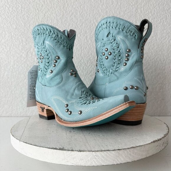 Lane COSSETTE Ladies Cowboy Bootie 7 Blue Leather Cowgirl Western Short Boots - Picture 1 of 13